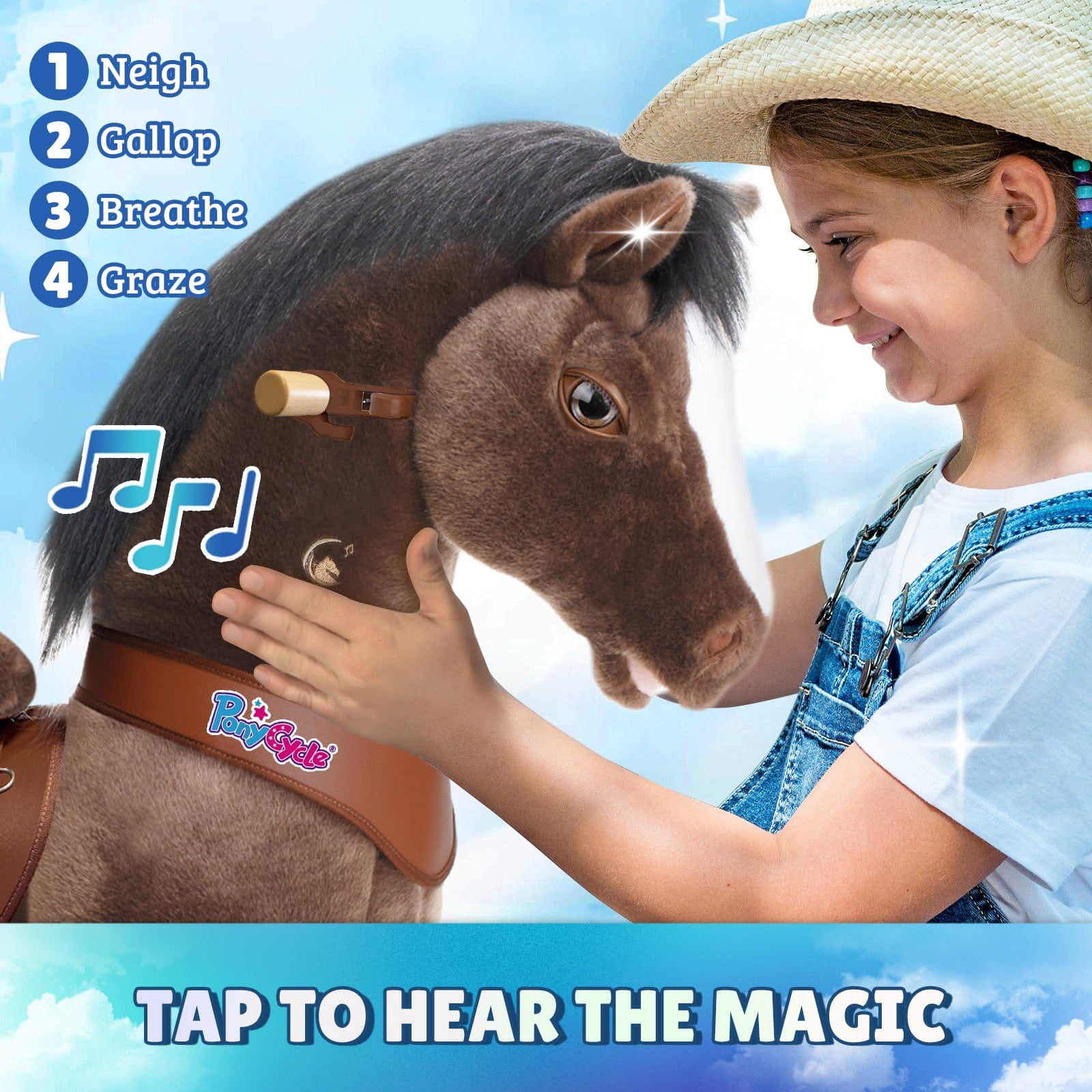 PonyCycle Interactive Horse Ride-On Toy, Touch Sound, Kid-Powered, Ages 3-4, Black, Y376