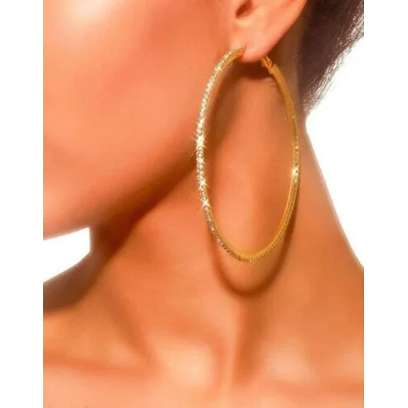 2Ct Round Cut Lab-Created Diamond Large 2" Hoop Earrings 14k Yellow Gold Plated