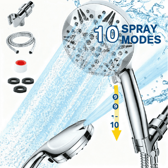 Bathroom Showerhead, Booster Shower, Metal Showerhead Set with Cartridge Booster Head   1.5m Metal Hose   Adjustable Metal Bracket, Silver