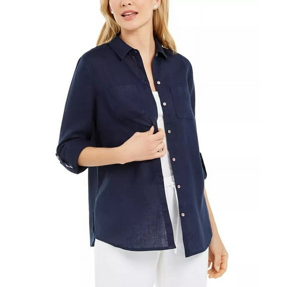Women's 100% Linen Shirt, Created for Macy's Color: Blue Ocean Size: S