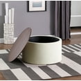 thumbnail image 3 of HomePop Large Modern Round Storage Ottoman with Wood Lift-Top Lid, Cream/Dark Walnut, 3 of 9