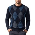 thumbnail image 2 of QSAWXQZ Men's Crewneck Sweater Long Sleeve Argyle Jacquard Pullover Knit Top XS, 2 of 8