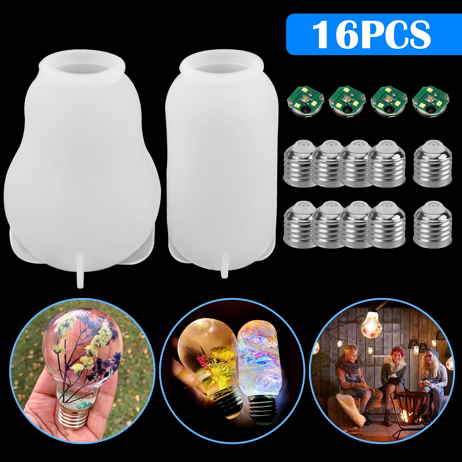 Light Bulb Resin Molds, TSV 2pcs LED Bulb Silicone Molds for Resin, Luminous Molds with 10pcs Caps, 4pcs LED Chip Base, Epoxy Resin Kit for Home Decoration Craft DIY