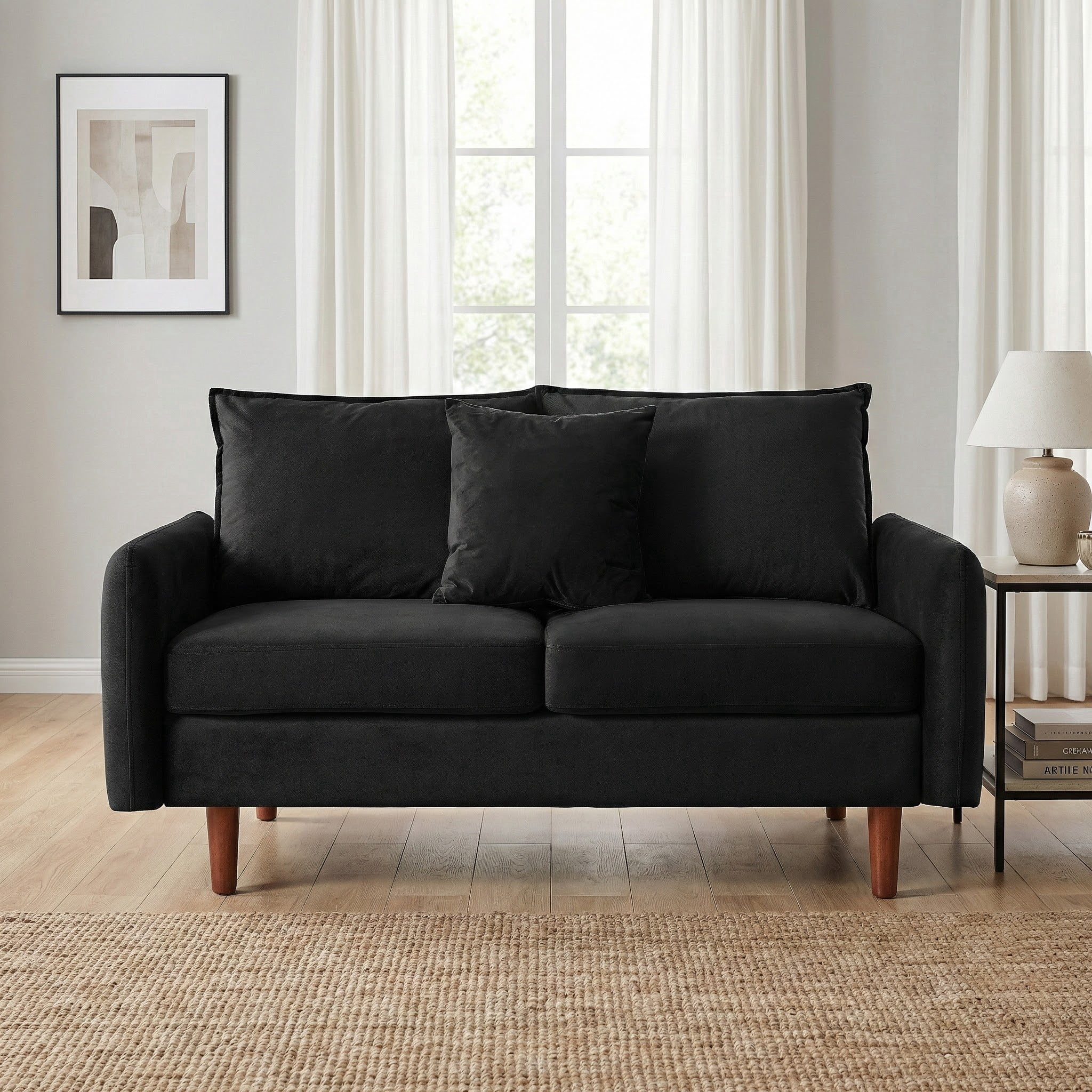 56.1" Modern Mid-Century Loveseat, Velvet Upholstery,Compact Sofa with Wooden Legs