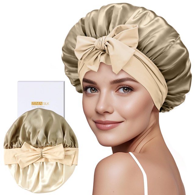Gorro de seda ZIMASILK 100% morera para mujeres que duermen, café