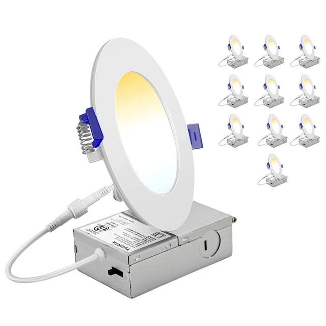 YUURTA (10-Pack) 4 Inch 9W Ceiling Recessed LED Downlight (Canless Pot Light) 5CCT Color Selectable 2700K/3000K/3500K/4000K/5000K Dimmable 750Lm 120V