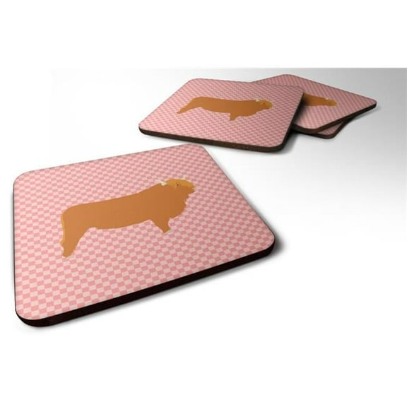 Highland Cow Pink Check Foam Coaster, Set of 4