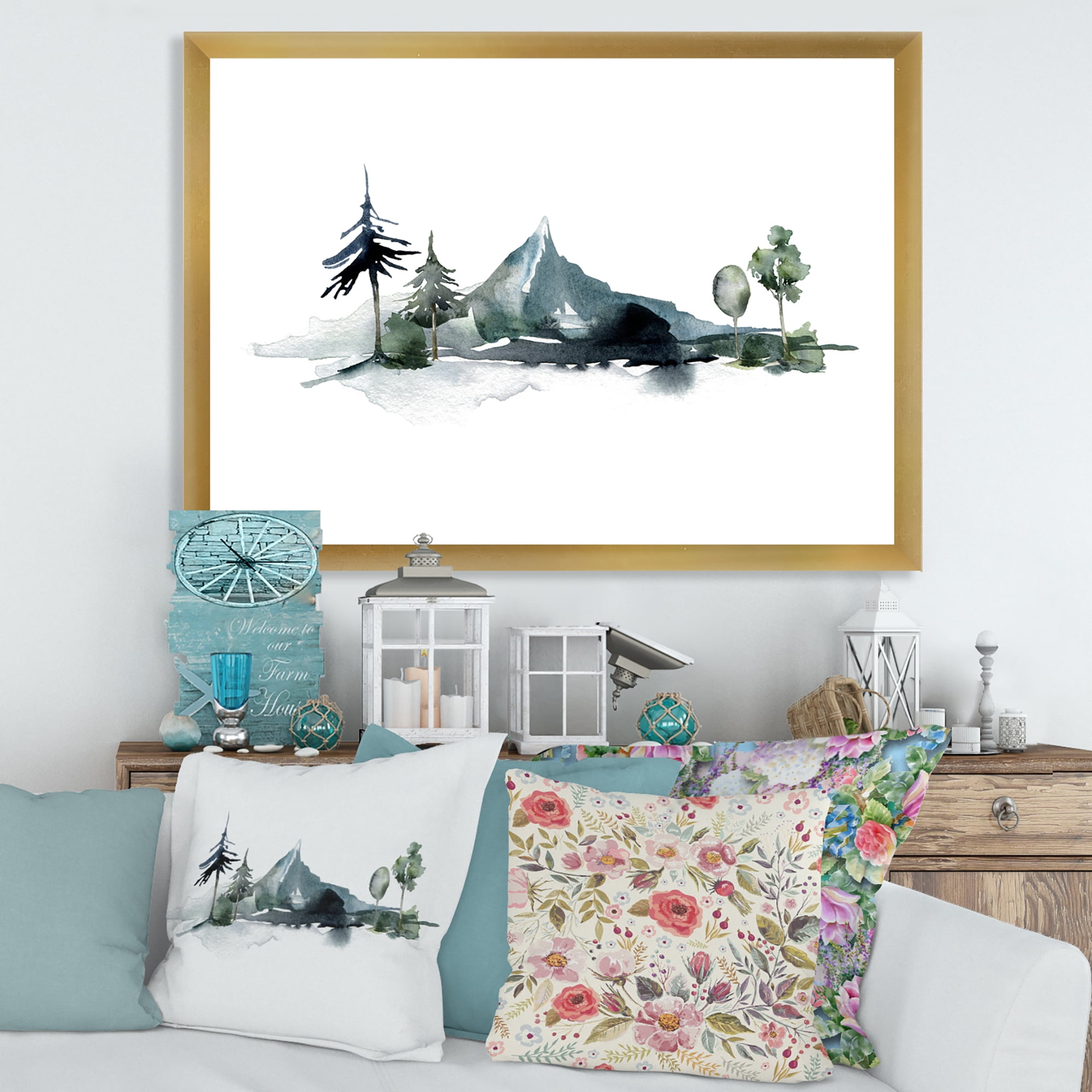 Designart 'Minimalistic Fir Forest and Winter Mountains II' Modern Framed Art Print