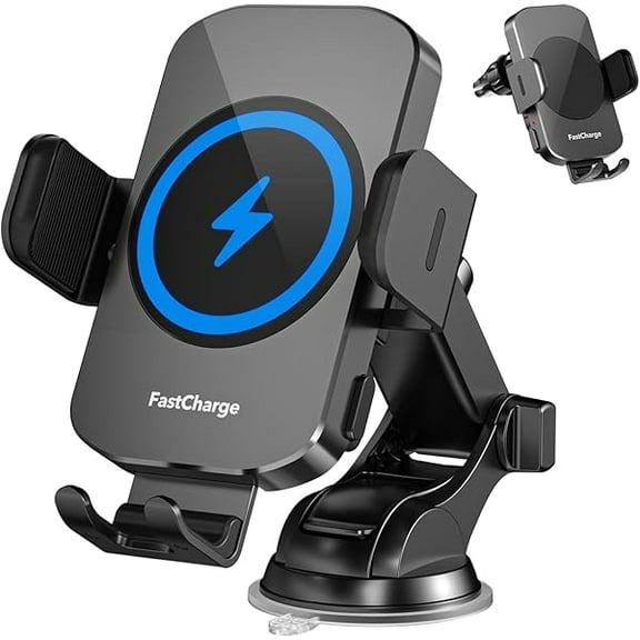 Saluqifa Wireless Car Charger, Fast Charging 15W Auto Clamping Car Charger Phone Holder Phone Mount for iPhone16 15 14 13 12 11 Pro Max Xs, Samsung Galaxy S24 Ultra S23 S22 S21 S20 S10  Note 9, etc