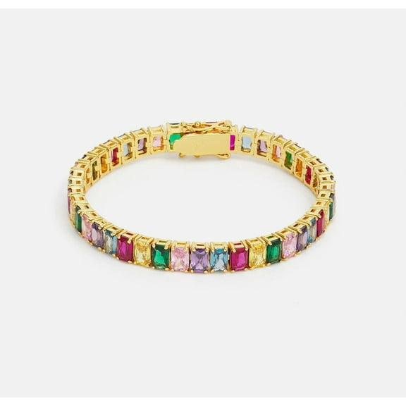 Multicolor tennis bracelet Dainty Tennis Bracelet ,rainbow tennis bracelet. Waterproof bracelet. Multicolor gemstone tennis bracelet.