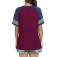 thumbnail image 4 of FIUFY Summer Short Sleeve Tops for Woman Color Block Casual Striped Crew Neck Tunic Tops Purple Red, 4 of 5