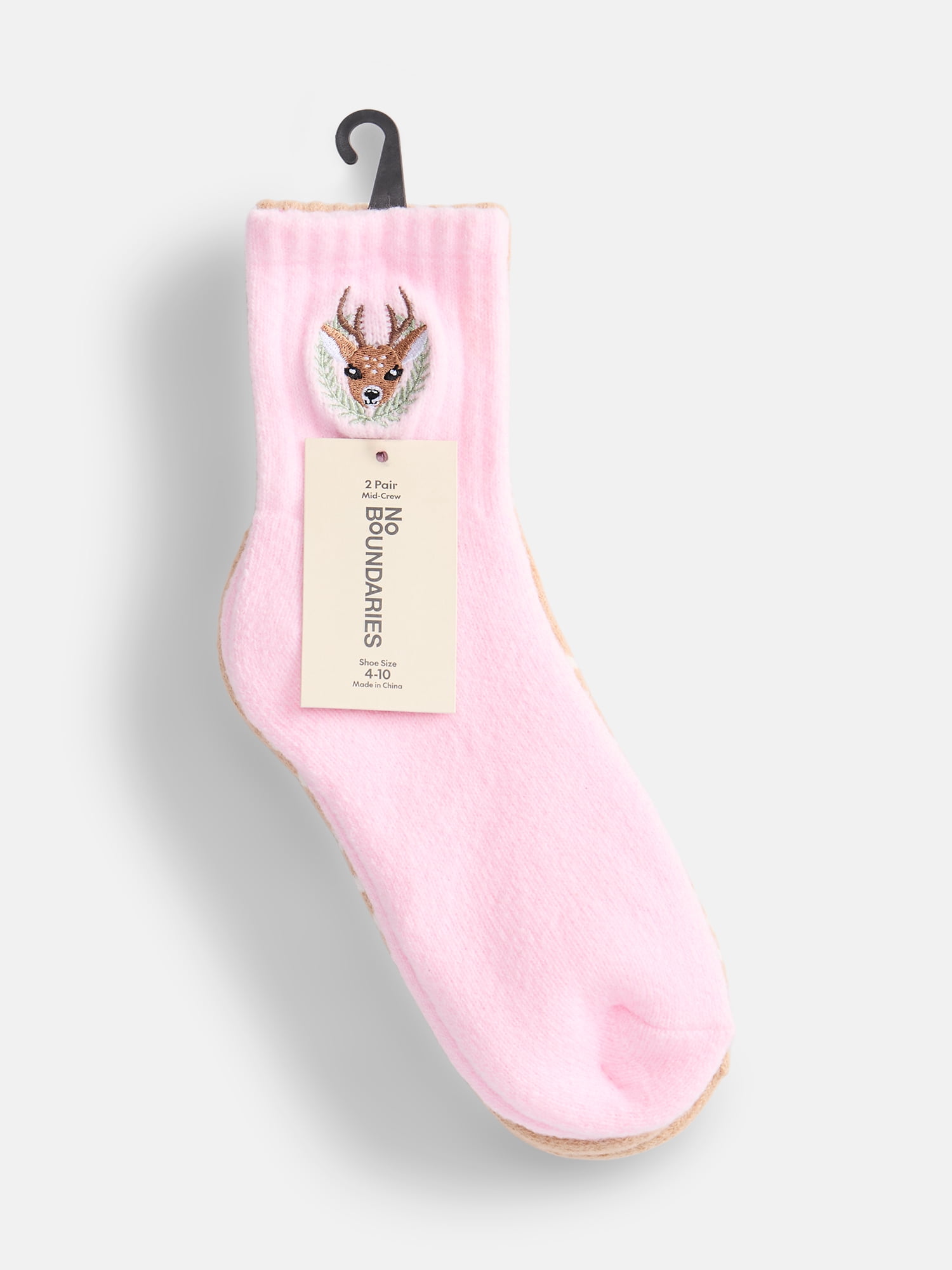 No Boundaries Women's Cozy Mid Crew Socks, 2 Pack, Shoe Sizes 4-10