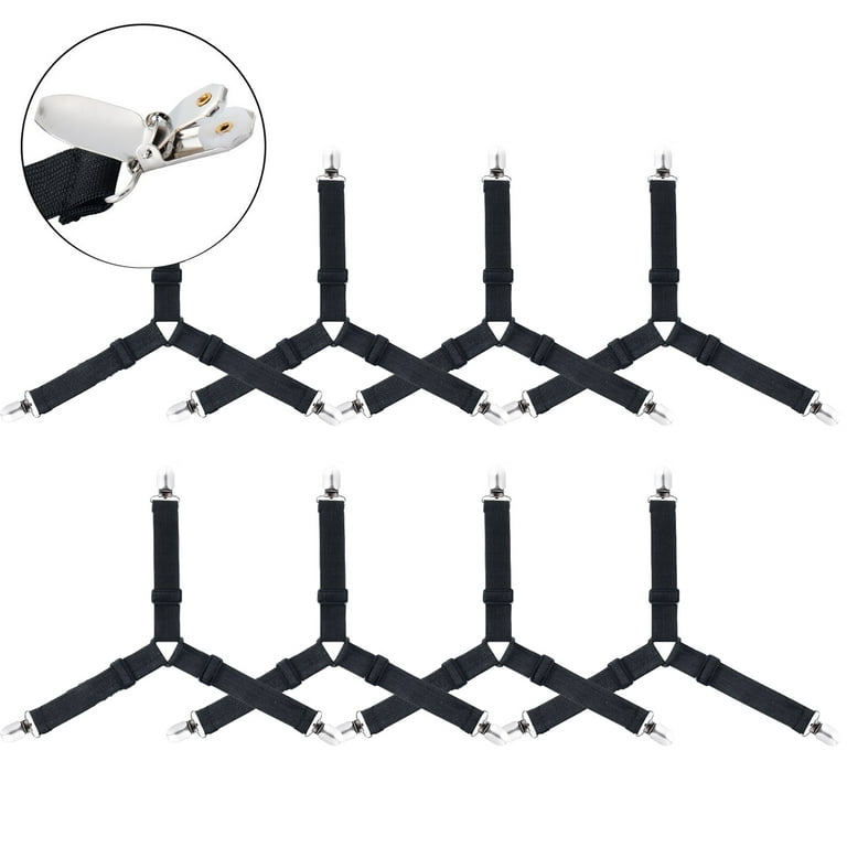 Bed Sheet Holder Straps, 8pcs Bed Sheet Fasteners Adjustable Triangle  Elastic Suspender Mattress Corner Clips With Heavy Duty Grippers Black