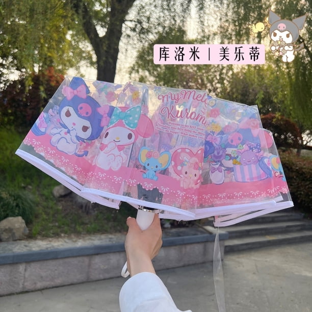Sanrio melody children's umbrella transparent long handle folding automatic girls primary school students first grade kulomi