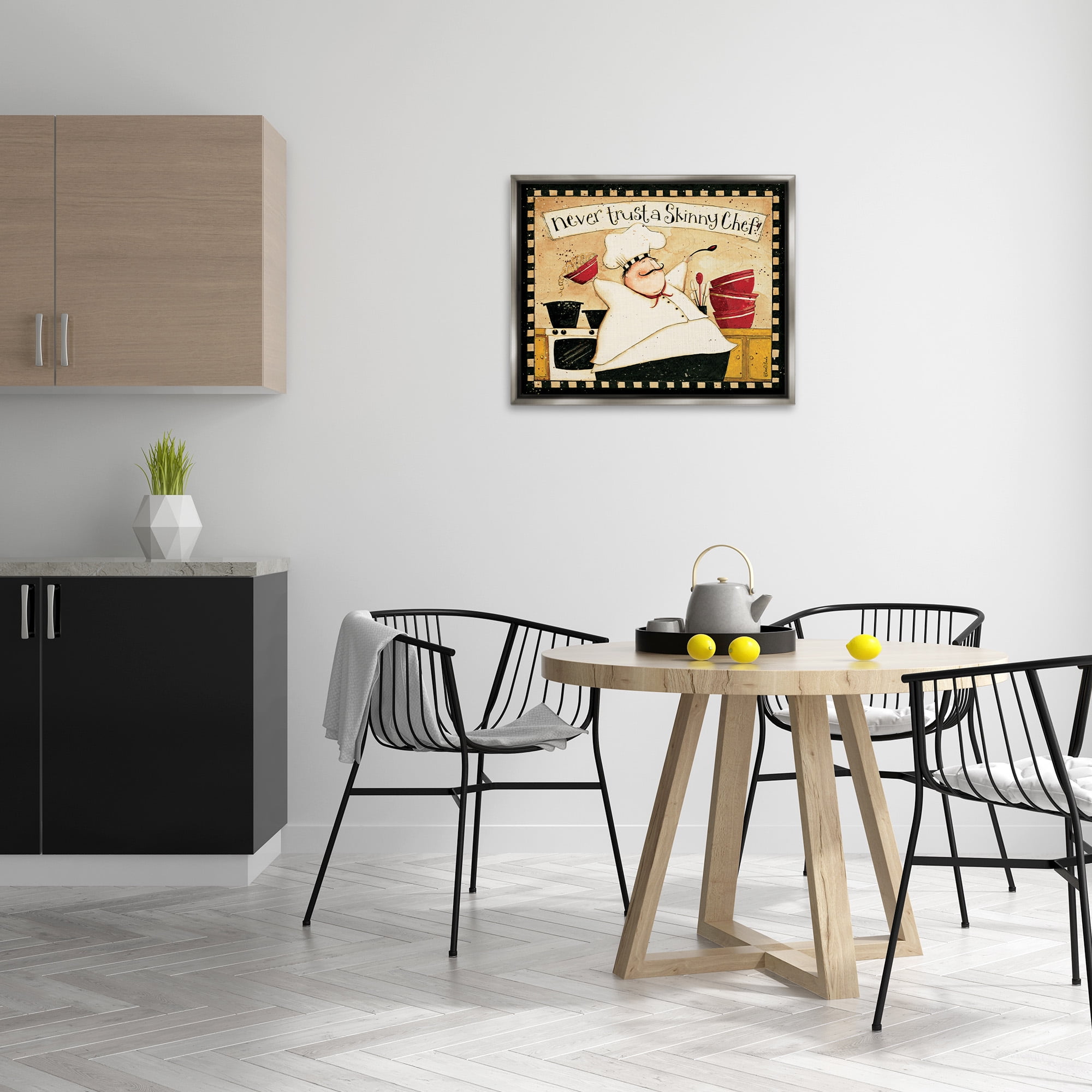 Stupell Industries Skinny Chef Funny Kitchen Food & Beverage Painting Gray Floater Framed Canvas Art Print Wall Art, 31 x 25