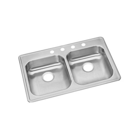Elkay GE233223 Dayton Stainless Steel 33 x 22 x 5-3/8 Double Bowl Top Mount Kitchen Sink