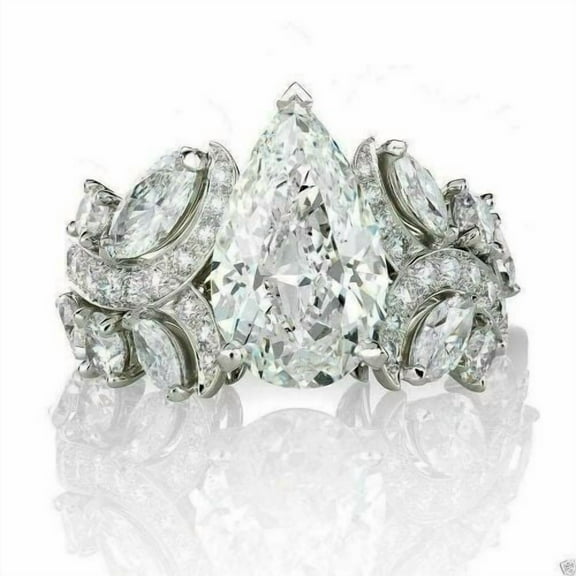 Pear Shape Cluster Bridal Engagement Ring 1.9 Ct Diamond 14K White Gold Over