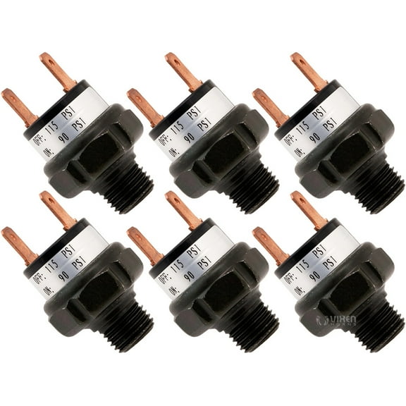 Vixen Horns 90-115 PSI Air Pressure Switch Tank Mount Type 1/4" NPT 12V/24V for Train/Air Horn - Bundle of six switches VXA7115-6