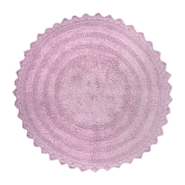 27.5" Solid Pink Round Home and Bathroom Essentials Cotton Bath Mat