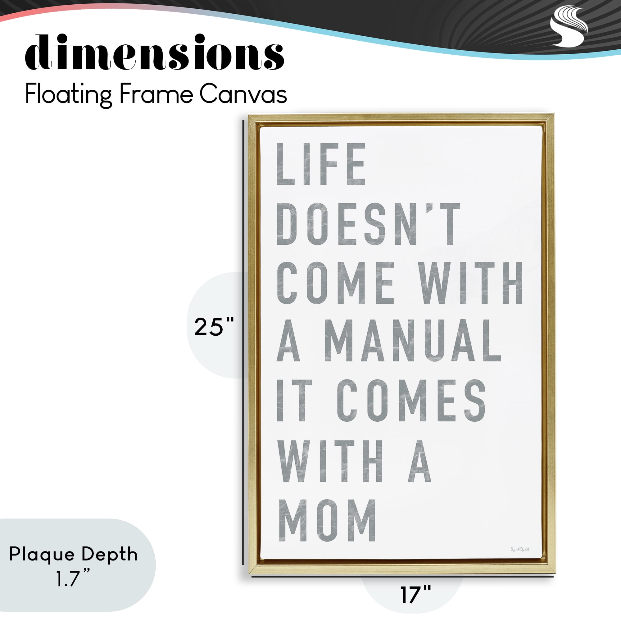 Stupell Industries Life Manual Is Mom Gold Framed Floater Canvas Wall Art, design by Elizabeth Tyndall