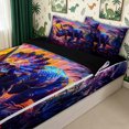 thumbnail image 3 of meiyoeat Rainbow Triceratops Dinosaur Zipper Comforter Set with Fitted Sheet and 2 Pillowcases for Kids Boys Teens, Galaxy Wildlife Zipper Bedding Set, Black Reversible, 3-Piece, 3 of 6