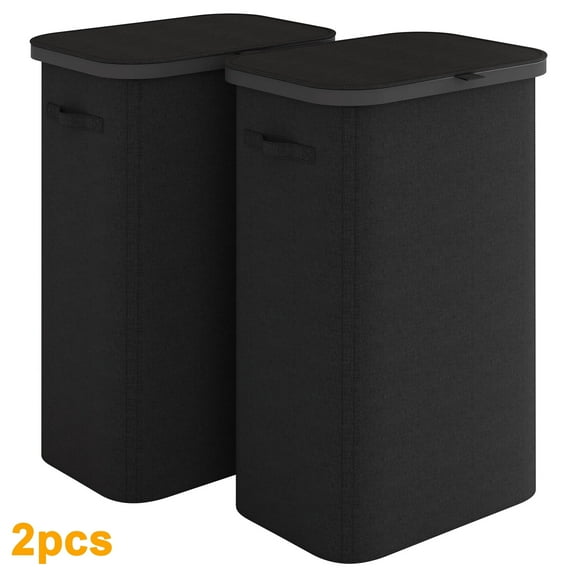 BGTREND 2PCS Slim Laundry Hamper with Lid 85L Foldable Clothes Basket with Removable Mesh Bag & Handle for Closet Bathroom Bedroom (Black)