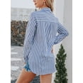thumbnail image 3 of Women's Button Down Shirts Casual Long Sleeve V Neck Striped Blouses Tops with Pockets, 3 of 7