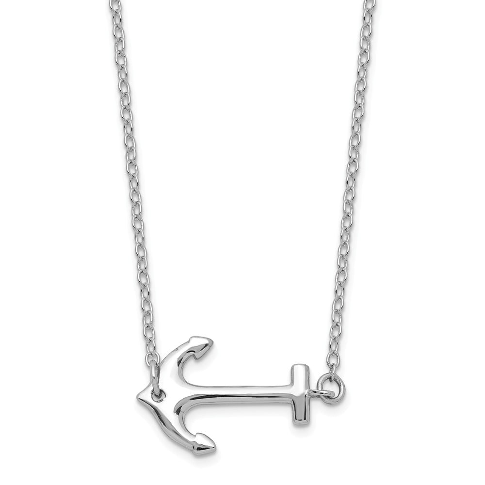 925 Sterling Silver Rhodium-plated Anchor with 2in ext Necklace 16 Length 