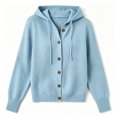 thumbnail image 4 of Women's Hooded Knit Cardigan Button Up with Drawstring Ties | Hooded Pullover with a Full-button Front, Intended for Cooler Weather Layering, Light Blue, L, 4 of 4
