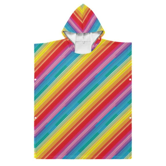 Kid Hooded Beach Towel Bath Poncho Towels Soft Absorbent Quick Dry for Boy Girl Rainbow Lines S