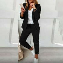 Meichang 2 Piece Blazer Set Solid Lapel Long Sleeve Open Front Suit and Pants Set Elegant Business Cardigan With Pockets