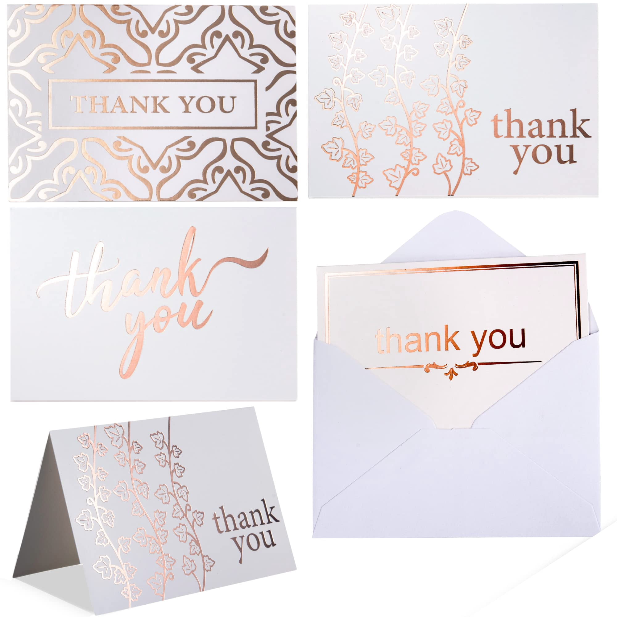 100 Christmas Bulk Thank You Cards With Envelopes White And Rose Gold Foil  Designs - Blank Cards Thank You Notes With Envelopes And Fancy Box For  Wedding Bridal Gift Baby Shower Business