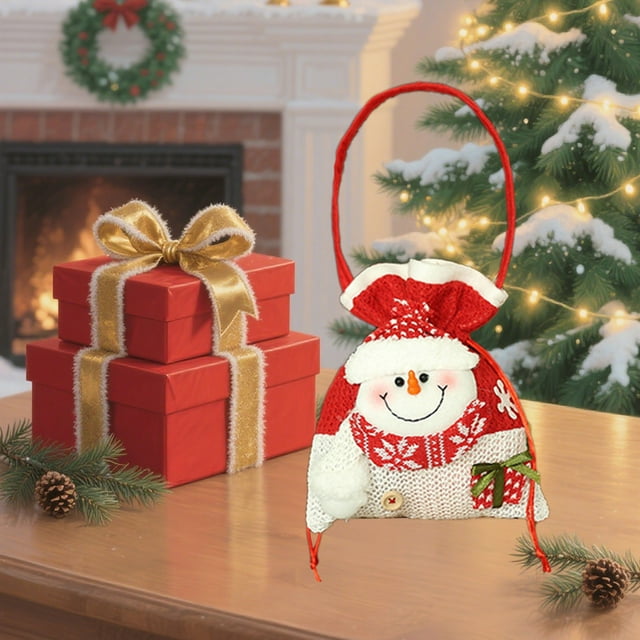 QIPOPIQ 3D Xmas Gift & Party Favor Bags Drawstring Handle Xmas Treat Pouch