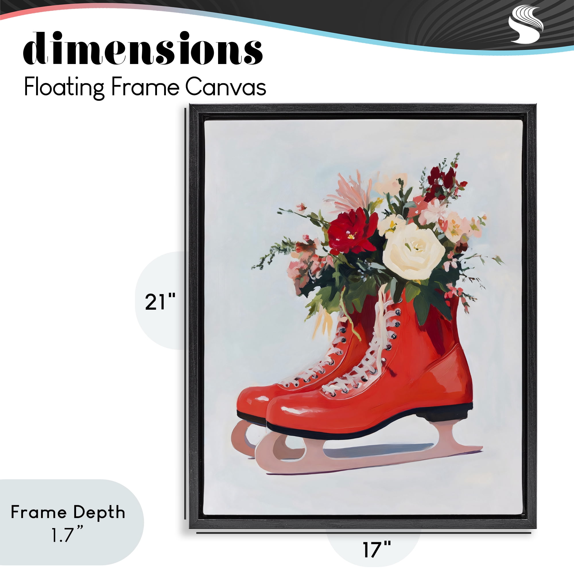 Stupell Industries Floral Ice Skates Black Framed Floater Canvas Wall Art, design by The Prints Vibe