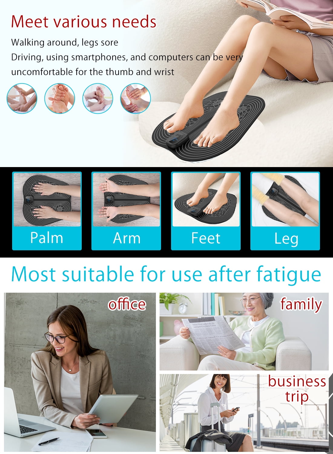EMS Electric Foot Massager Mat Pad Remote Control USB LED Portable Rechargeable for Men Women 8 Modes 30 Intensity Levels