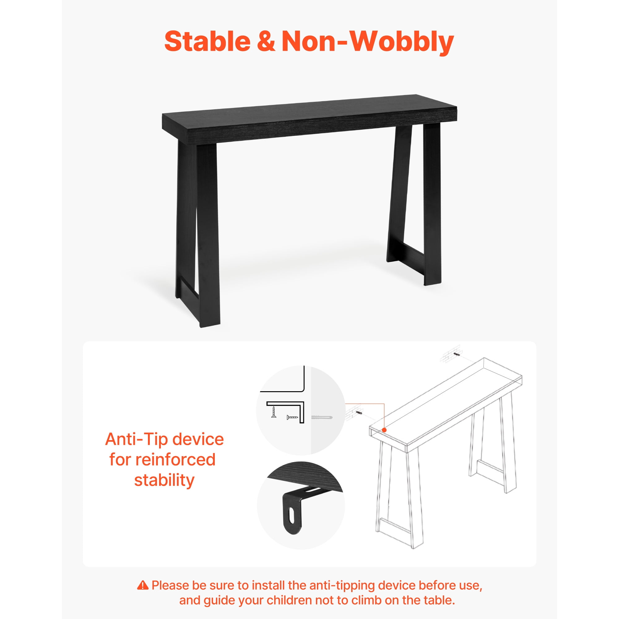 KFFKFF 46-inch Console Table, Modern Wooden Desk for Behind the Couch, Rectangular Entryway Table, Narrow Long Accent Stand for Hallway, Bedroom, Living Room, or Foyer, Simple Assembly, Black