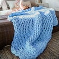 thumbnail image 4 of Hand Knitted Chunky Blanket Throws:Weighted Knit Blanket Throw,Handmade Chunky Yarn Blanket for Sofa and Bedroom,Soft Thick Knit Throw Blanket,Fluffy and Cozy,47×70 Inch (Blue), 4 of 7