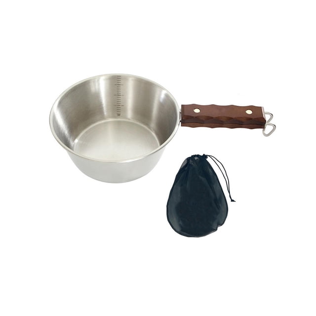 Cuenco para acampar, taza para acampar, cuenco para comida con mango de madera, acero inoxidable, para exteriores Plata