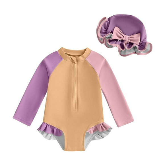 Odeerbi 0-2 Años Trajes de Baño de Una Pieza Para Entrenamiento Atlético Con Gorro de Natación Para Niñas Traje de Baño de Una Pieza Para Entrenamiento Atlético Surfing Swimwear