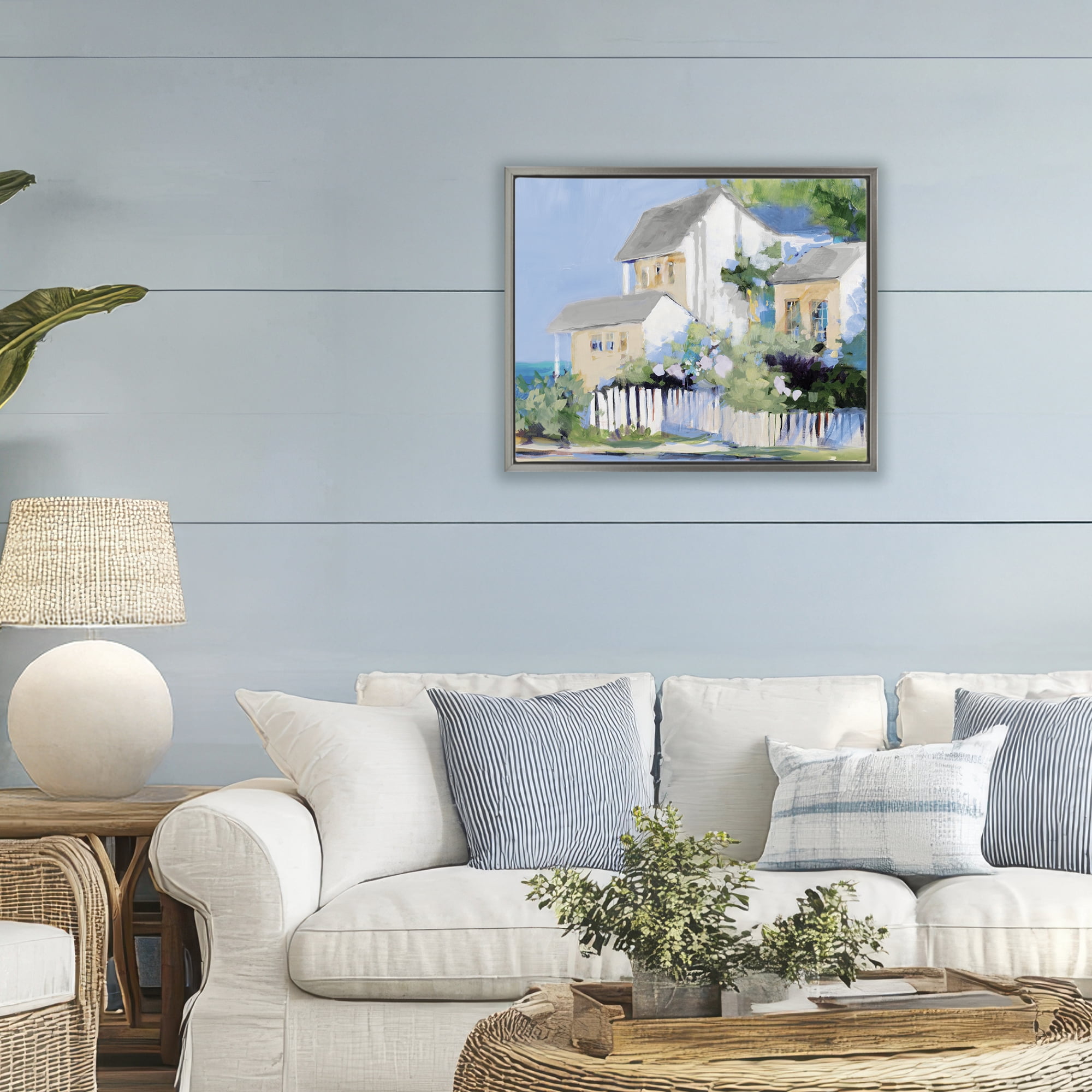 Stupell Industries Living by the Water Cottage Gray Framed Floater Canvas Wall Art, design by Jane Slivka