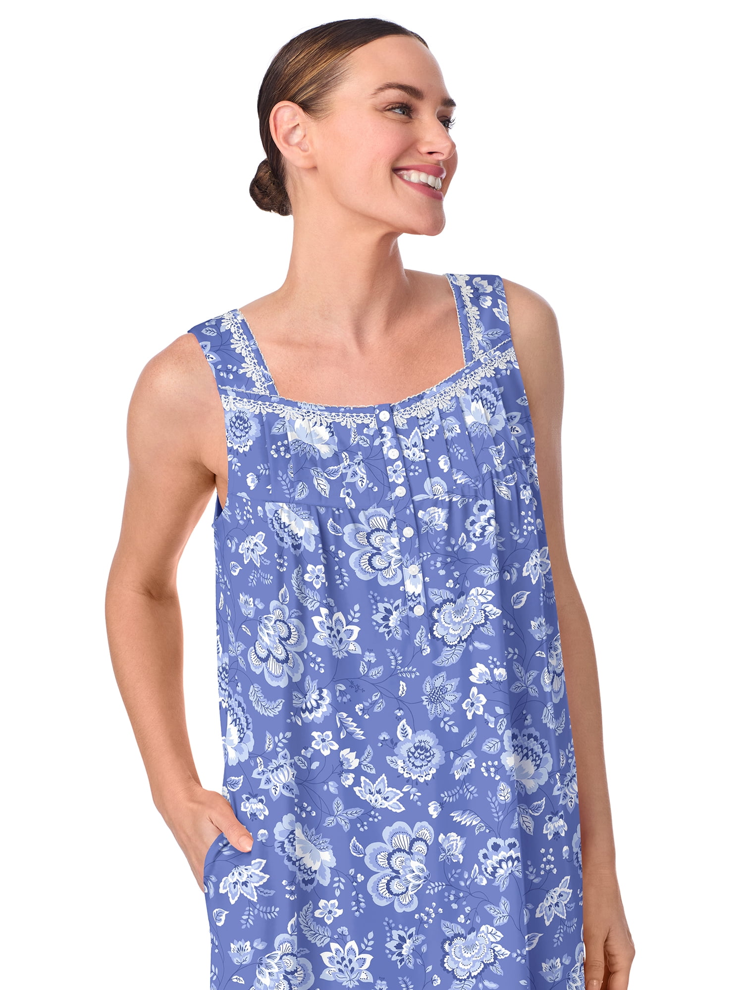 Aria Women's 100% Cotton Sleeveless 40" Nightgown, Sizes XS-5X