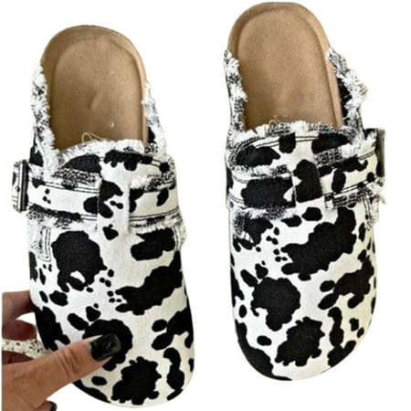 

Women s Mules Casual Flats Shoes with Buckle Design Fashion Printing for Summer Easy On/Off for Daily Life Square Toe Women s Mule Lightweight Comfortable to Wear 37 The Cow Grain