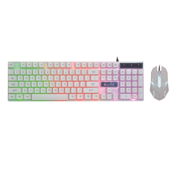 Washranp - Combo de teclado y ratón para juegos con cable de 1000 DPI, resistente al agua, 104 teclas, retroiluminación arcoíris, teclado mecánico suspendido, ratón brillante, accesorios de