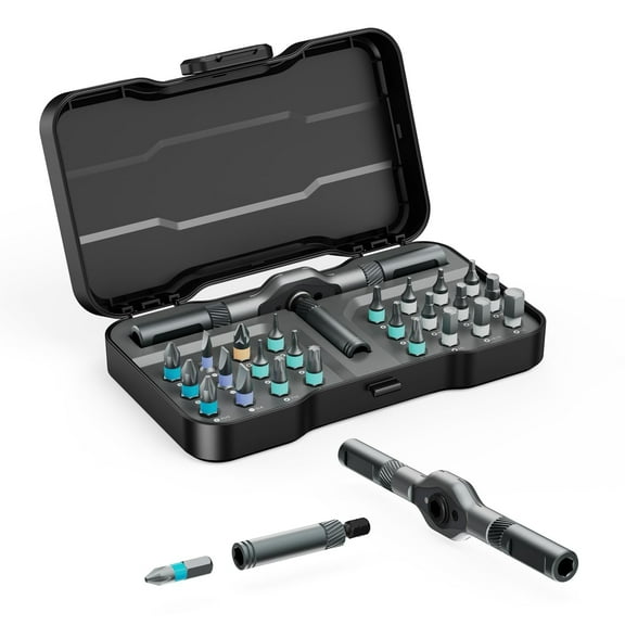 24 in 1 Magnetic Screwdriver Set with S2 Drill Bits and Detachable T-Shaped Handle Ratchet