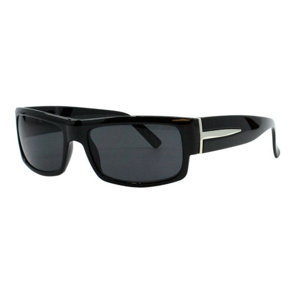 Men's Sunglasses Small Narrow Rectangular Frame Black Silver UV400