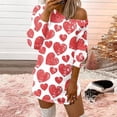 thumbnail image 1 of Heliisoer Women Loose Comfy Heart Print Pullover Off The Shoulder Mini, 1 of 5
