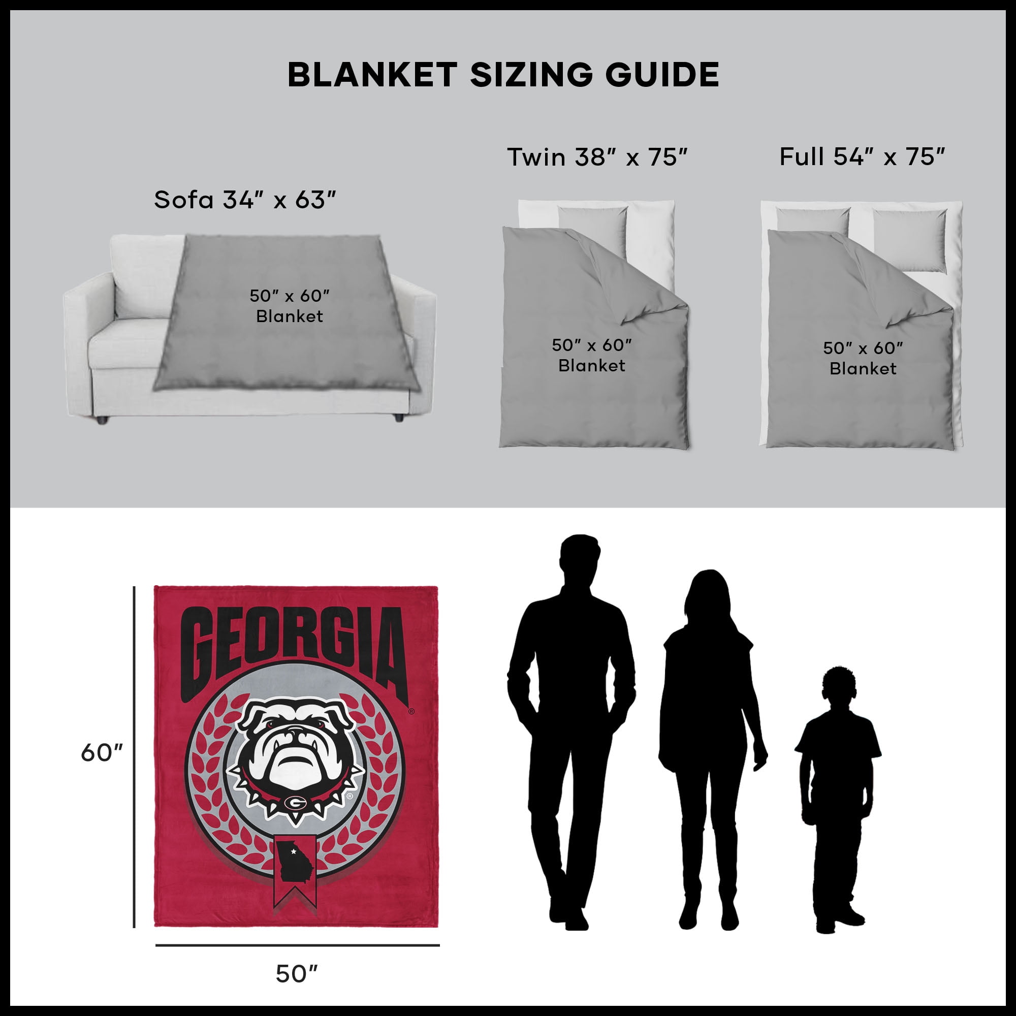Georgia NCAA Apex Silk Touch Sherpa Throw 50x60 inches