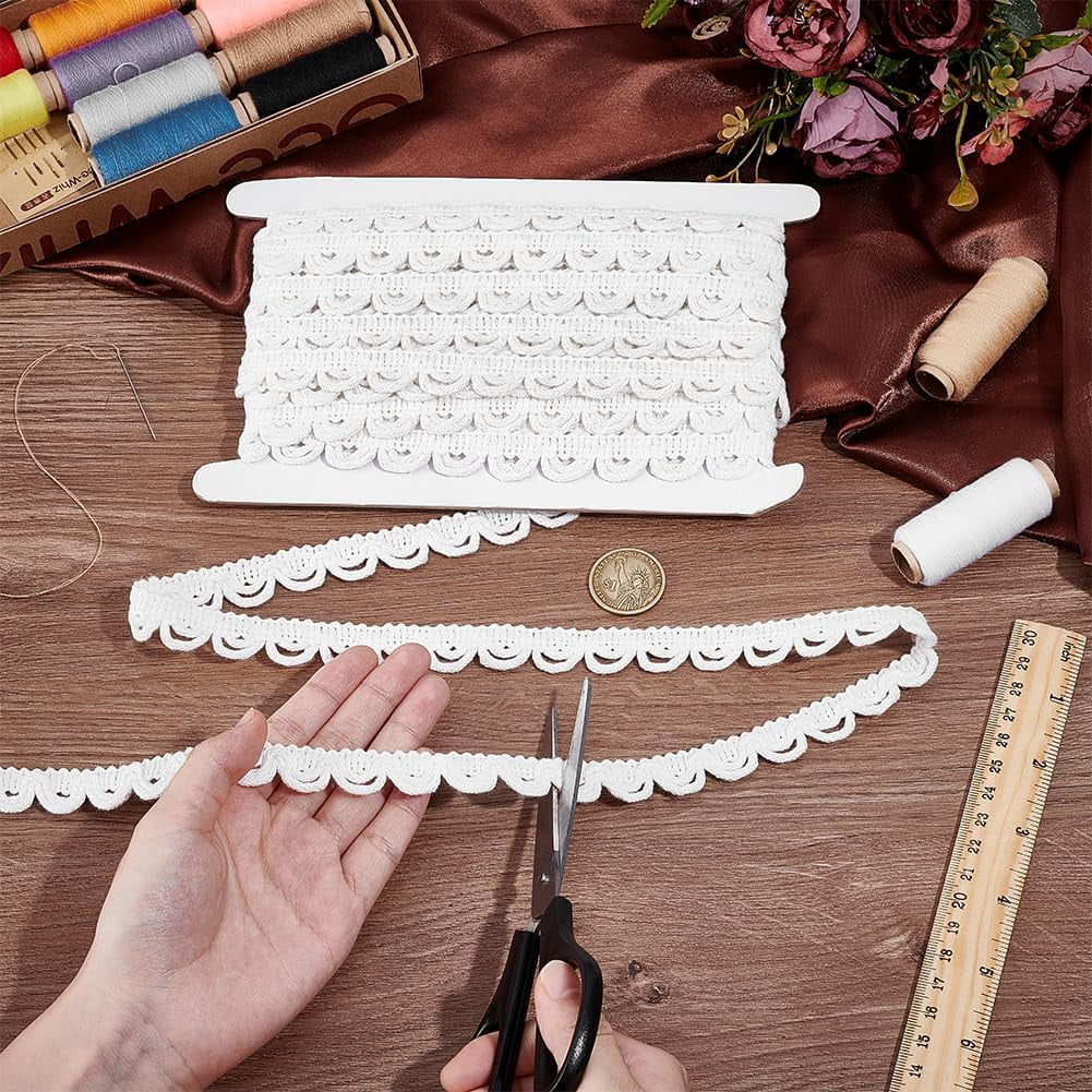 10 Yards Cotton Lace Trim with Elastic Button Loop 4/5" Beige Sewing Trim Gimp Braid Fringe Trims