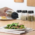 thumbnail image 3 of Juego de 4 botellas de vidrio con doble tapa para condimentos, salero, pimentero y vinagrera para barbacoa y cocina (negro)., 3 of 7