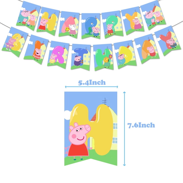 Lindo plato de cubiertos para fiesta de cumpleaños de la familia Peppa Pig, pancarta desechable, adorno de Peppa, bandera colgante, globos, decoración de pastelería